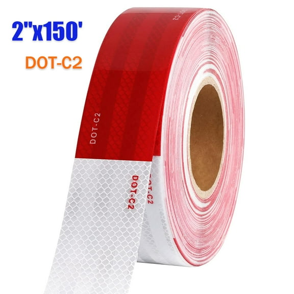 ASKITO DOT-C2 Reflective Tape, 2" x 150 Ft Red White Safety Sticker Strips, Outdoor Waterproof Reflector Tape Warning Safety Tape for Vehicles Trailers Boats Signs