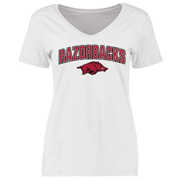 Women's White Arkansas Razorbacks Proud Mascot V-Neck T-Shirt