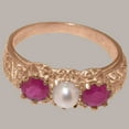 thumbnail image 4 of LBG British Made 14k Rose Gold Ring with Cultured Pearl & Ruby Womens Anniversary Ring - 33 size options - Size 4, 4 of 7