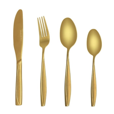 MDEALY 24-Piece Gold Silverware Kitchen Utensils Set Good Quality Stainless Steel Flatware Cutlery Service for 6 Include Dinner Knife Forks Spoon Teaspoons Elegant Mirror & Matte Handle Polished Gift