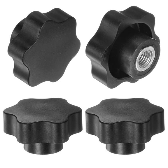 Uxcell 4 Pieces Star Knobs M10 Female Thread 48mm Head Non-Through Hole Clamping Handles Nuts Black