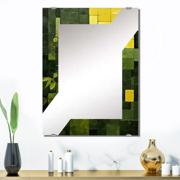 Designart "Eco Cubes Green-Friendly Collage II" Cubism Oversized Wall Mirror - Modern Abstract Entryway Big Wall Mirror - Multiple Color Options