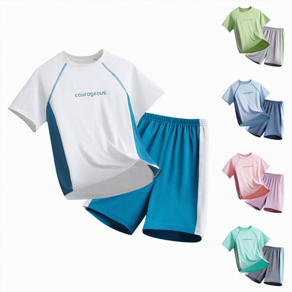 WUANDIXFA Boys School Short Sets 2 Piece for 3-16 Years, Summer Breathable Short Sleeve Top & Shorts Toddler Athletic Sport Outfit Blue,11-12 Years