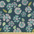 thumbnail image 2 of Ambesonne Floral Fabric by the Yard Upholstery, Top View Botanical Elements, 5 Yards, Petrol Blue Mauve Khaki, 2 of 5