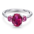 thumbnail image 3 of Gem Stone King 925 Sterling Silver Red Created Ruby and Pink Moissanite Engagement Ring for Women | 2.46 Cttw | Oval 9X7MM | Gemstone July Birthstone | Size 9, 3 of 6
