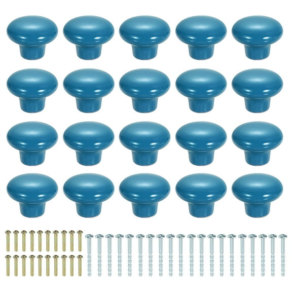 Uxcell 20 Pack Ceramic Cabinet Knobs, 38mm/1.5" Mushroom Round Shaped Drawer Knobs Dresser Knob Pulls Handle with Screws for Wardrobes Bedroom Furniture Closet Cupboard, Blue