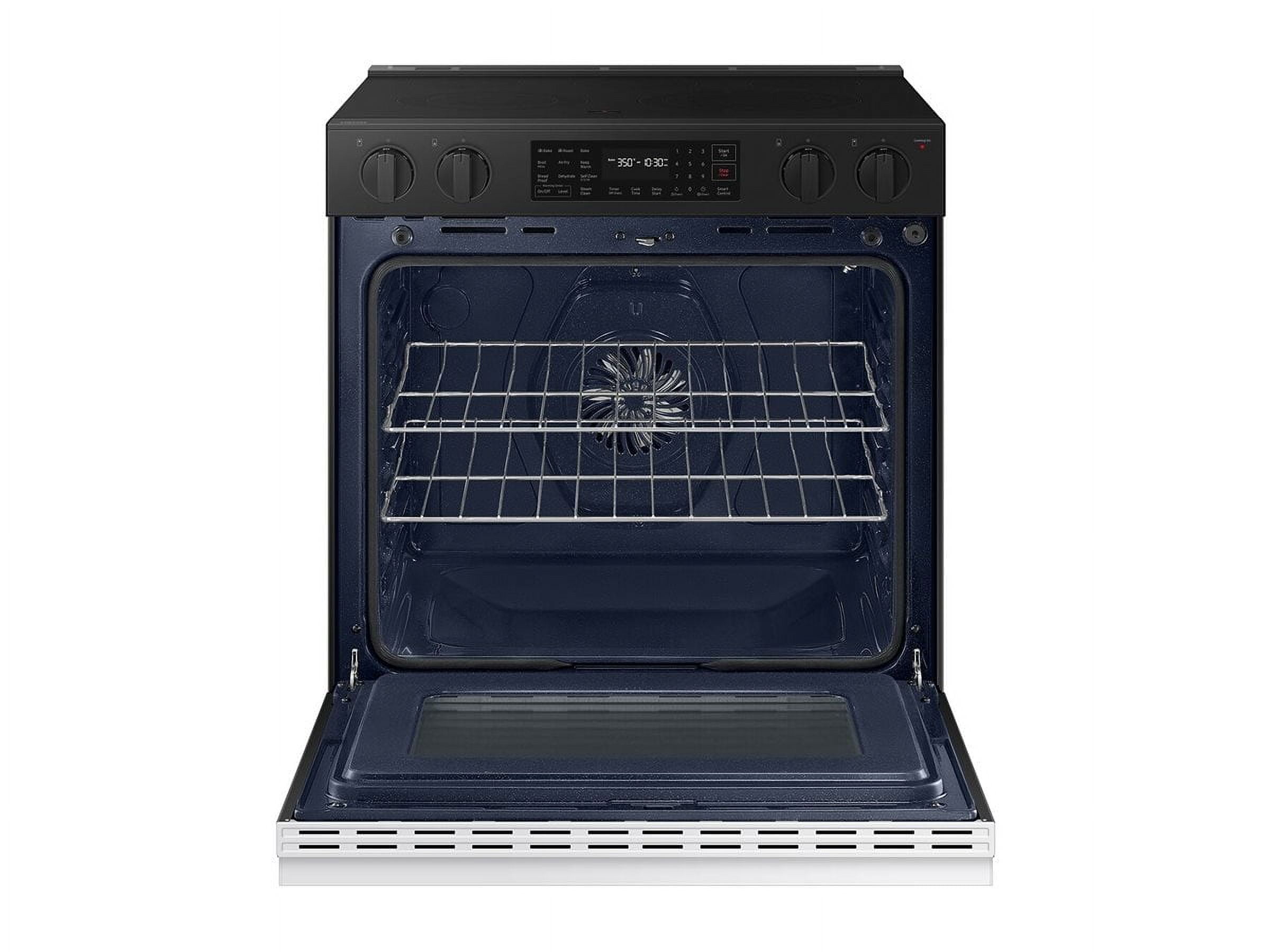 Samsung Inch Slide-In Electric Smart Range with 5 Elements, 6.3 cu. ft. Convection Oven, Warming Center, Storage Drawer, Air Fry, Self & Steam Clean, and ADA Compliant NSE6DB830012