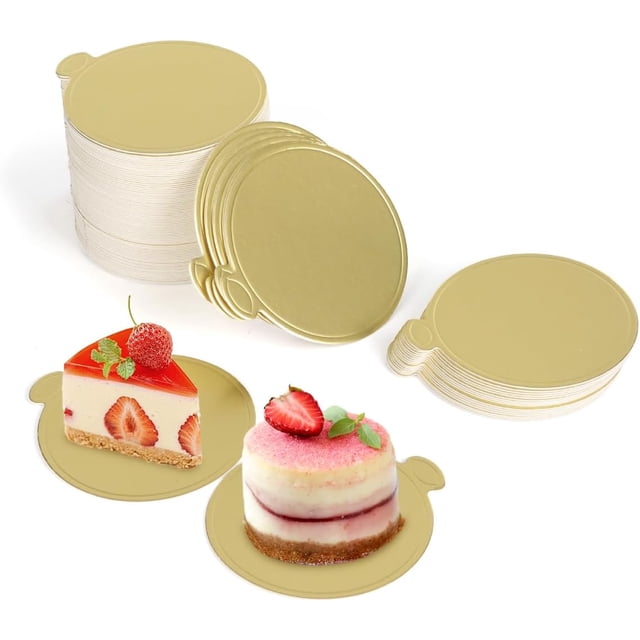 Vukehon 100 Pcs Mini Planches à Gâteau, Planches Rondes de 3,5 Pouces en Mousse Dorée pour Cupcakes pour Présentoirs de Desserts Mariage, Fêtes, Shower de Bébé
