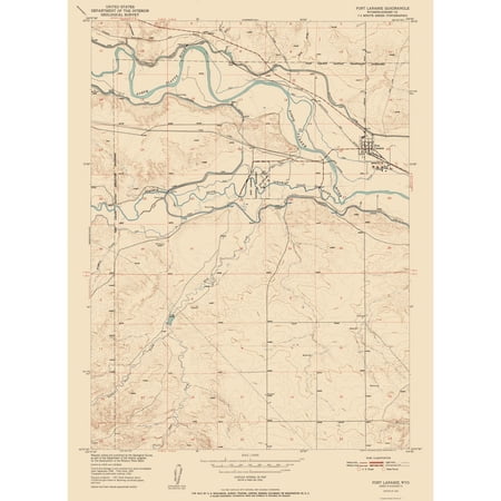 Topographical Map - Fort Laramie Wyoming Quad - USGS 1952 - Vintage Wall Art