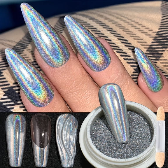 Holographic Laser Nail Powder Silver Glitter Chrome Mirror Effect