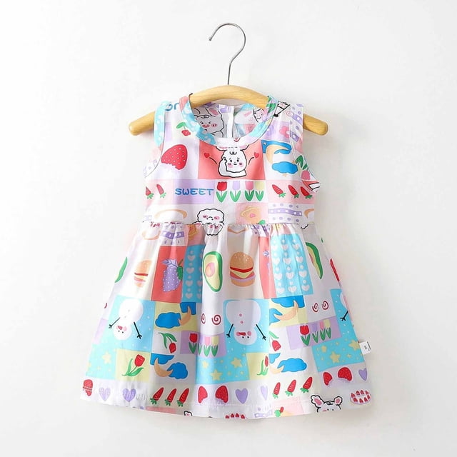 Économies d'Été! Robe d'Été pour Enfants, Robes Décontractées pour Filles en Liquidation, Robe d'Été Sans Manches pour Bébé Fille Imprimé Graphique Robe à Manches Volantes
