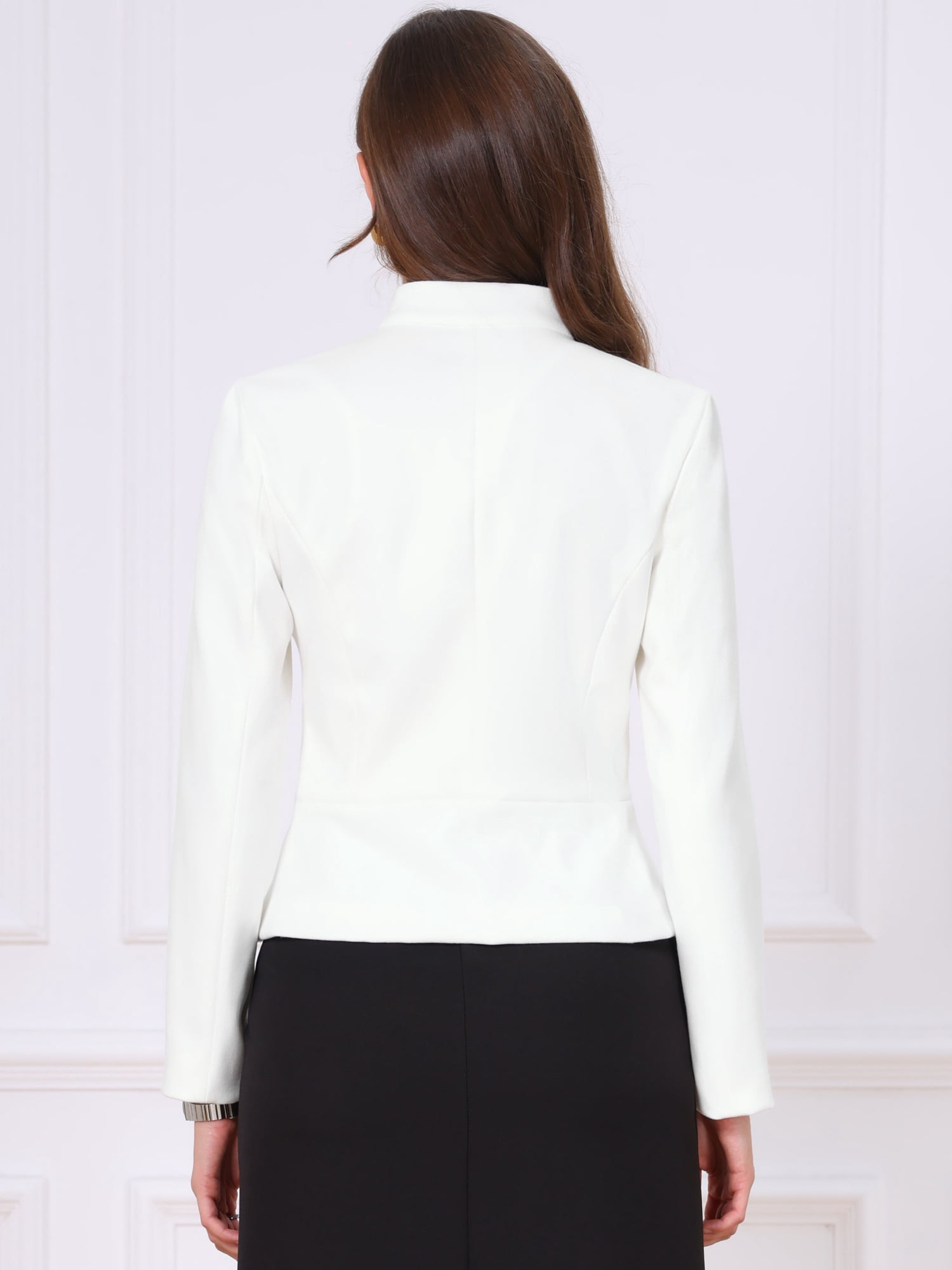 DARING DIVA Women's Blazer Classic Button Stand Collar Blazer M Cream White