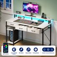 thumbnail image 3 of Greenstell 55" Computer Desk with Built-in Outlets & LED, 3-Drawer Office Desk with Monitor Stand, White, 3 of 9