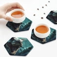 thumbnail image 7 of Pofeuu Underwater Dinosaur Shark Print Leather Coasters Set of 6, Round Cups Mugs Mat Pad for Home Kitchen Heat Resistant Drink Coasters,Hexagon, 7 of 7