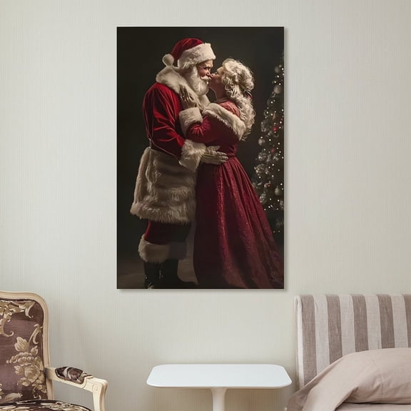 1pc Santa Claus Portrait Canvas Wall Art with Festive Holly and Bells, framed Decor room hanging Wall Picture Decor for Home Gifts, living room, bathroom, bedroom, kitchen wall art decor canvas wall
