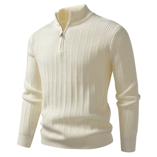 Ceisia Men's Slim Ribbed Semi-High Neck Half-Zip Knit Sweater Multi-Solid for Winter Gift