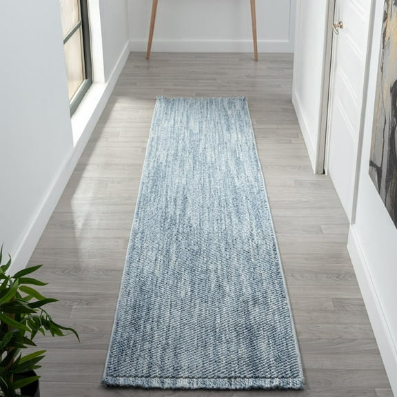 Luxe Weavers Machine Woven Blue 2x8 Area Rug Fringed, Textured Carpet