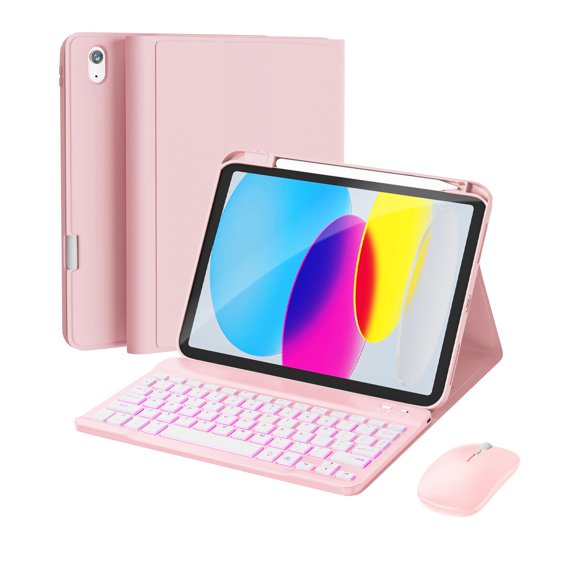 Funda para iPad RAYMCRAFT 11.ª/10.ª generación con teclado y mouse, rosa