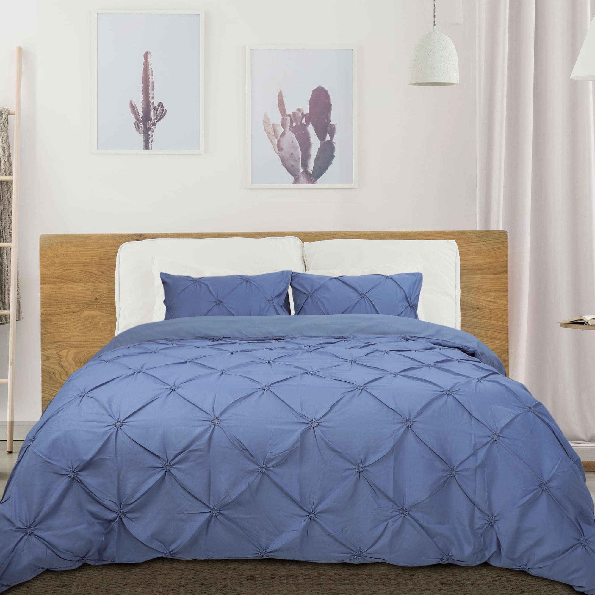 Piccocasa Pinch Pleate Pintuck 3pcs Duvet Cover Set Queen, Blue (1
