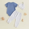 thumbnail image 4 of CAICJ98 Baby Boy Summer Clothes Mama's Little Man Funny Letter Bodysuit Romper Solid Pants Hat 3Pcs Outfits (Navy,0-3 Months), 4 of 7