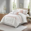 thumbnail image 2 of Grand Avenue Striped 7 Piece Pink White Comforter Set, King Size Microfiber Bedding, All Season Bedding Set, Bed Skirt, Pillows & Shams, 2 of 7