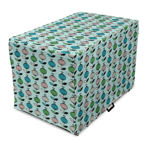 Floral Dog Crate Cover, Repetitive Rosebuds Cartoon Style Hand Drawn Like Abstract Illustration, Easy to Use Pet Kennel Cover Small Dogs Puppies Kittens, 7 Sizes, Rose and Pale Seafoam, by Ambesonne