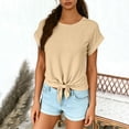 thumbnail image 4 of Ymauqau T-Shirts pour Femmes Manches Courtes Roulées Col Rond Nœud devant Crop Tops Tendance Décontracté T-Shirts Coupe Ample Blouses, 4 of 7