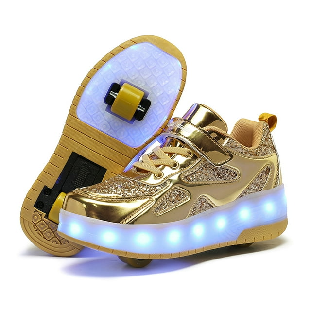 Espadrilles Lumineuses à Deux Roues pour Enfants, Talons Lumineux, Chaussures de Skate à Roulettes Roses avec Lumière Led, Chaussures Led pour Enfants, Garçons, Filles, Recharge USB