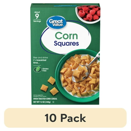 (10 pack) Great Value Oven Toasted Corn Squares Cereal, 12 oz
