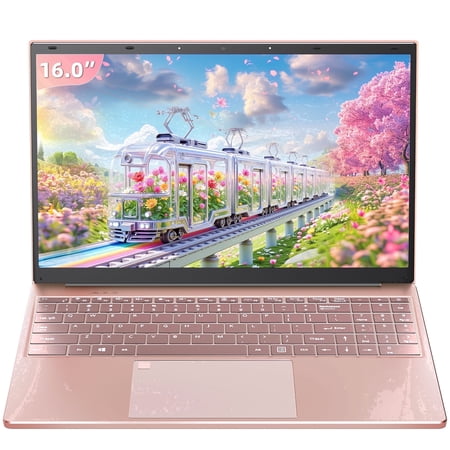Rumtuk 16" Rose Gold Laptop, DDR4 16GB RAM, 1TB SSD, Win 11 Pro/Office 2019, Celeron N5105 CPU, FHD IPS Display, Backlit KB, Fingerprint, USB 3.0, HDMI, WiFi/BT, PC Notebook for Work, Study