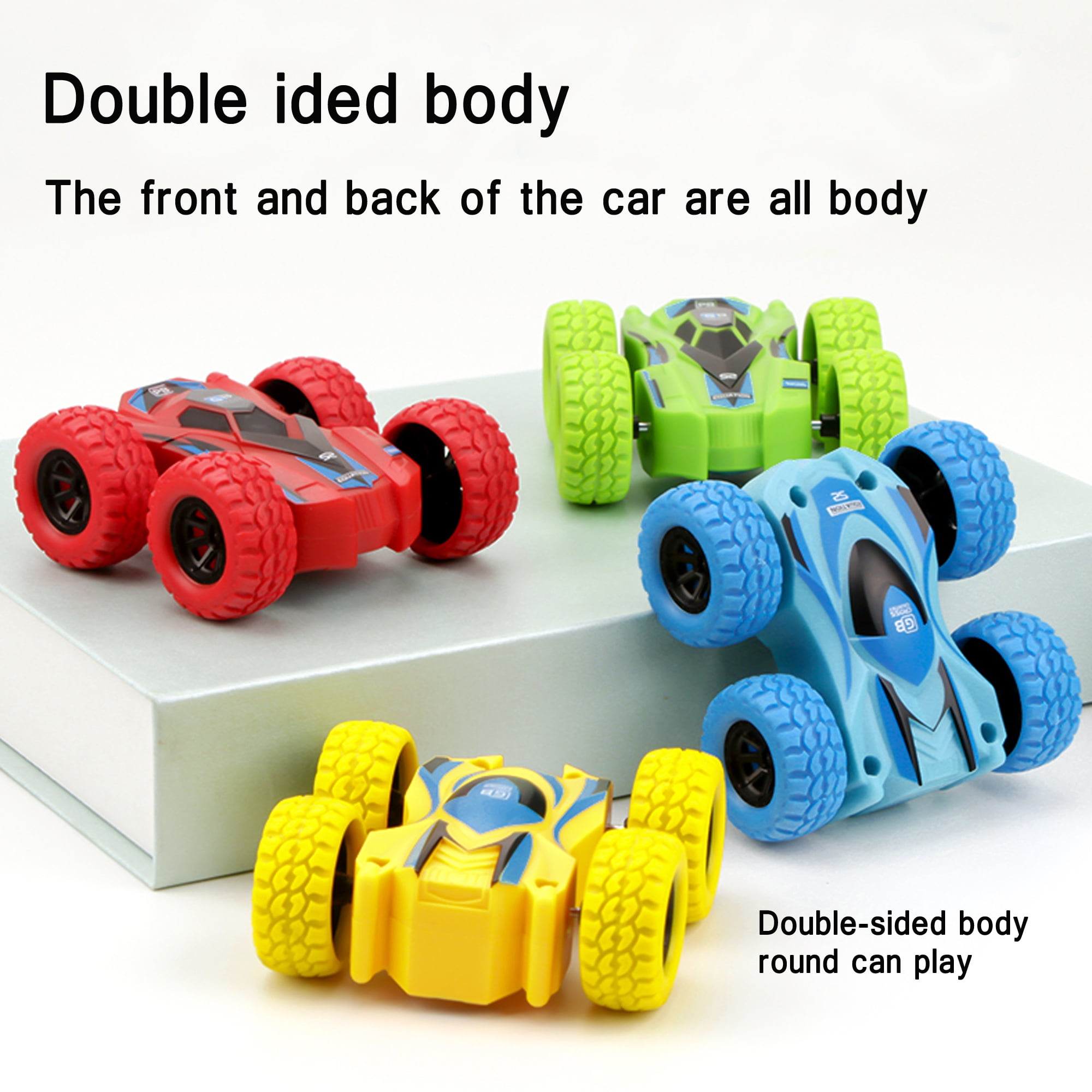 Pull Back Cars Toddler Toy Cars Double-Sided Inertial Car 360-degree Rotating Cross-Country Stunt Toy Car Vehicles Gift 