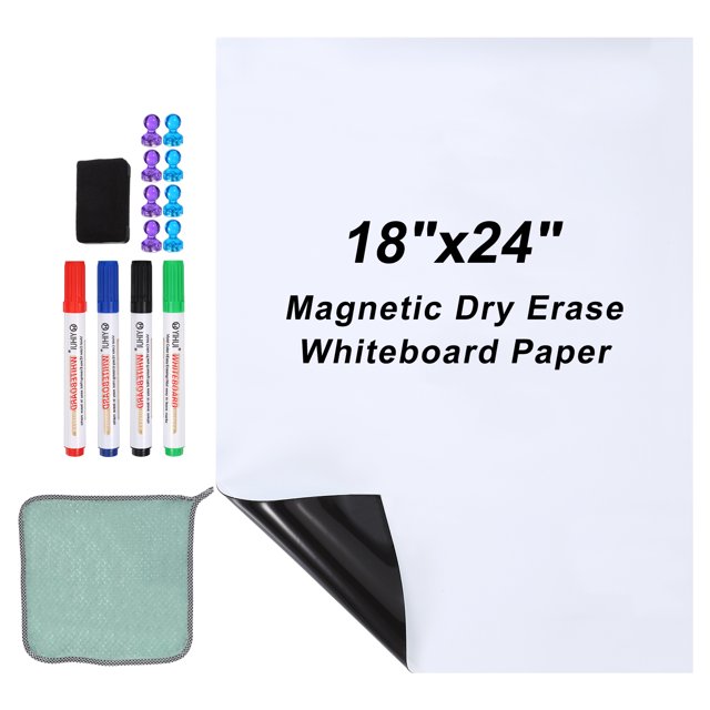 Uxcell Ensemble de Papier pour Tableau Blanc 18"x24 Pouces Autocollant Magnétique Effaçable à Sec, Blanc