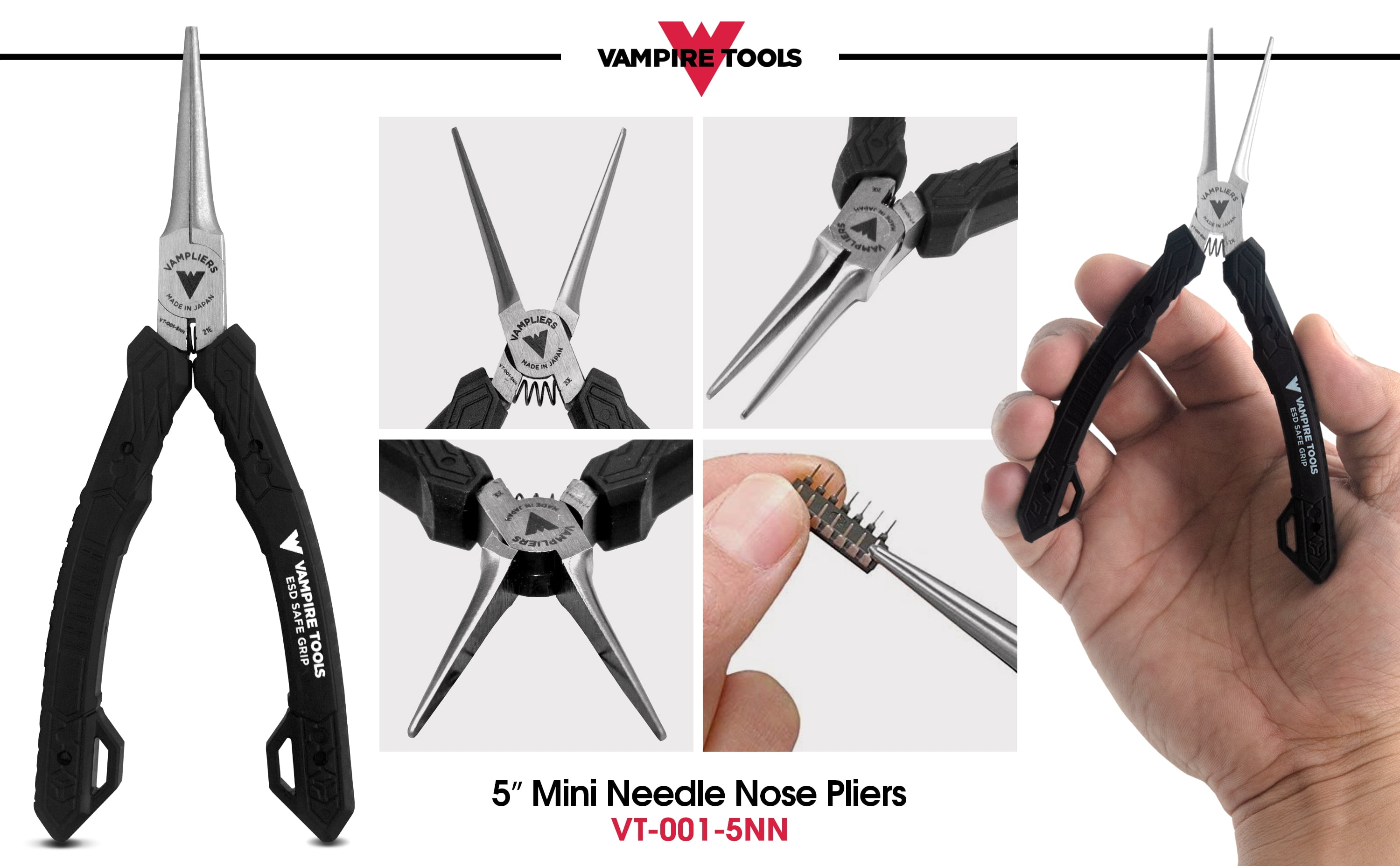 VAMPLIERS VT-001-5NN by Vampire Tools, 5.5 Needle Nose Pliers - Mini, ESD  Safe, Made in Japan 