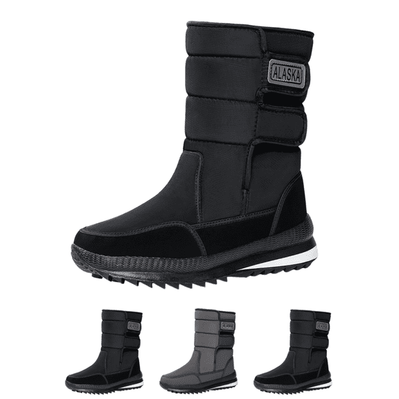 EKVAHL Women's Orthopedic Snow Boots, Waterproof Mid‑Calf Lined Cold Weather Outdoor Boots, Non‑Slip Trekking Winter Casual Boots Black