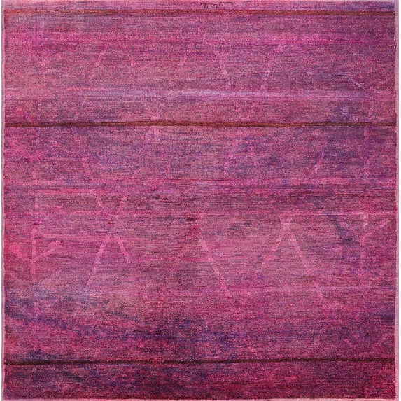 Ahgly Company Machine Washable Indoor Square Industrial Modern Magenta Pink Area Rugs, 4' Square