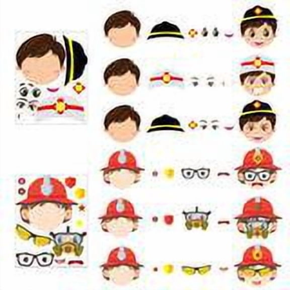 MALLMALL6 36Pcs Firefighter Sticker Make a Face Stickers Fireman Birthday Party Supplies