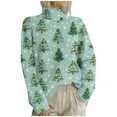 thumbnail image 1 of HOWPAY Chandails de Noël pour Femmes Décontractés Légers Chemises Imprimées Xmas Manches Longues Col Rond Chandail de Vacances Hauts Confortables Doux Coupe Ample Vêtements Y2K Vert G, 1 of 4