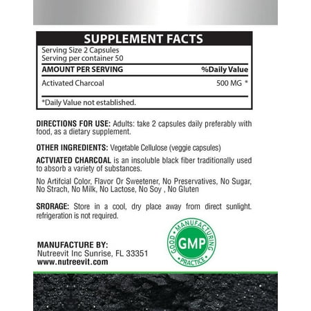 NutreeVit 100% Organic Highly Absorbent - Activated Charcoal (800 Count)