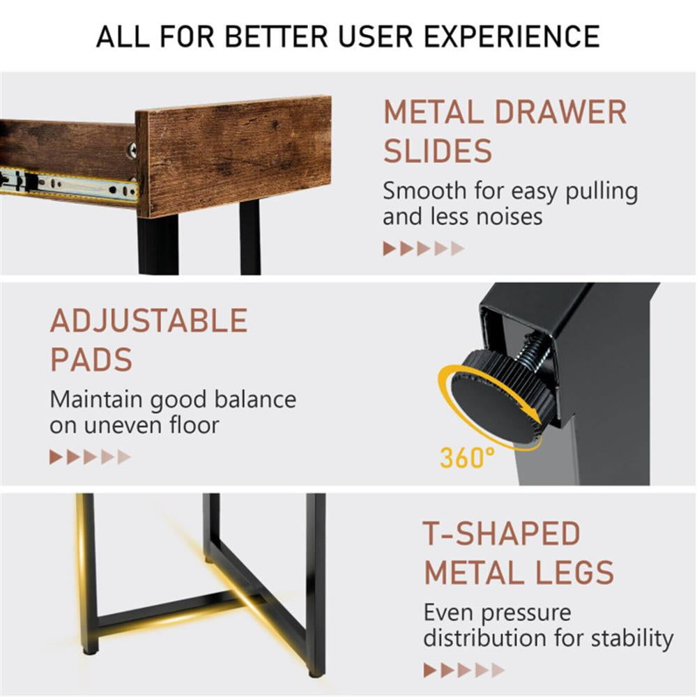Demi Bonn 48" Computer Desk with Metal Frame and Adjustable Pads, Small Home Office Desk Study Writing Table, Brown
