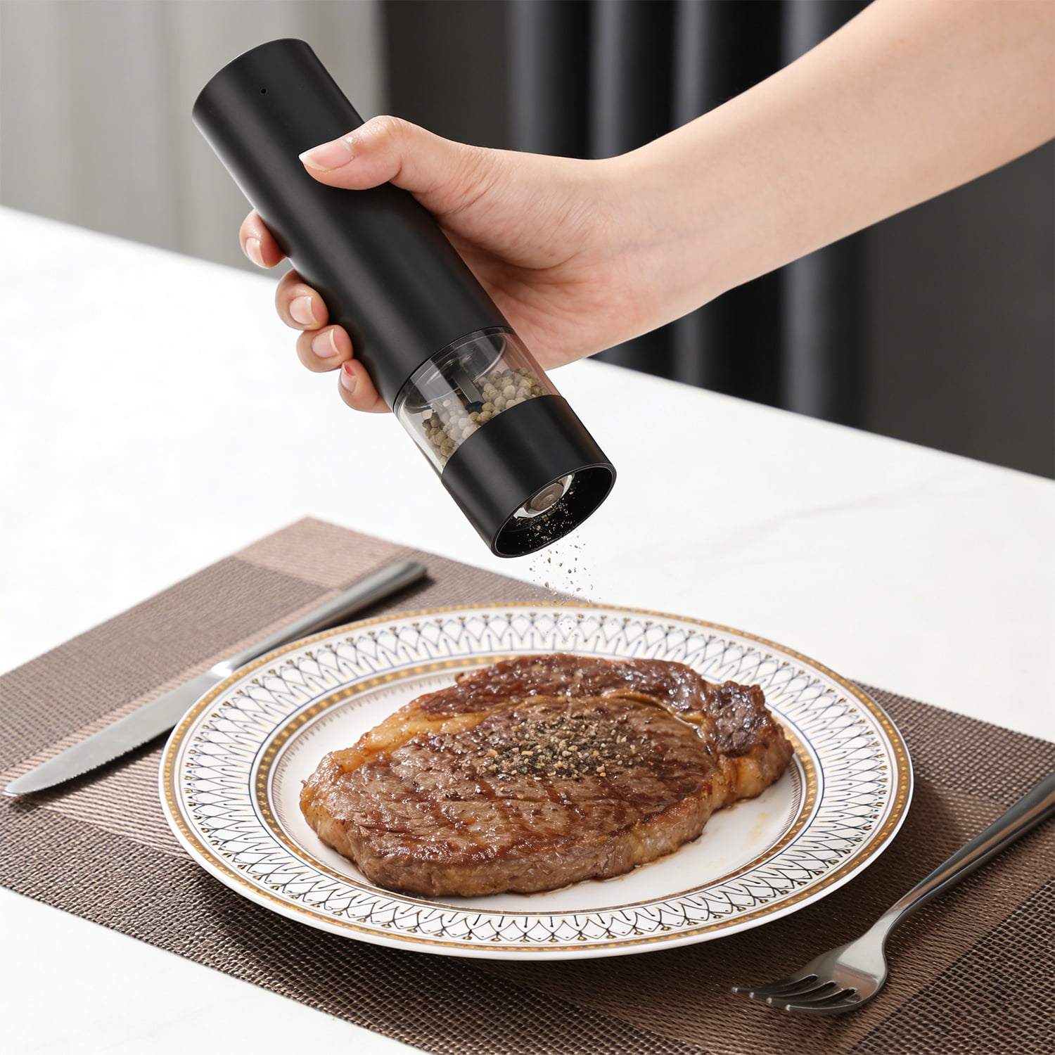Cordless Electric Spice Grinder, USB Rechargeable Salt & Pepper Mill with Adjustable Grind, Stainless Steel Kitchen Tool