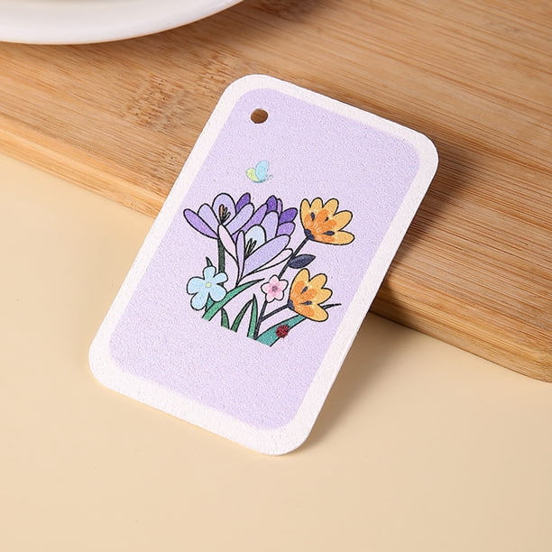 Xiao Hua Esponja de pulpa de madera de algodón con estampado morado (6 unidades) para limpieza de cocina, lavavajillas, hogar, cuadrada y comprimida.