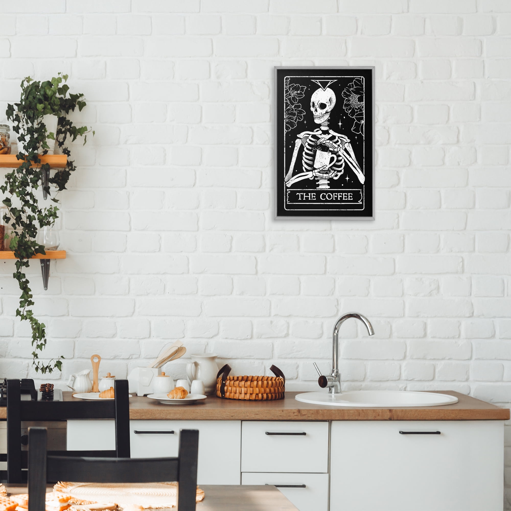 Stupell Industries The Coffee Skeleton Tarot Gray Framed Giclee Art, design by EduEly Designs