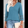 thumbnail image 4 of Blusas Elegantes e Informales de 3/4 para Mujer, Camisetas de Cuello en V A , Ropa de Verano 2025. Azul Mar L, 4 of 7