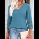 thumbnail image 4 of Blusas Elegantes e Informales de 3/4 para Mujer, Camisetas de Cuello en V A , Ropa de Verano 2025. Azul Mar M, 4 of 7