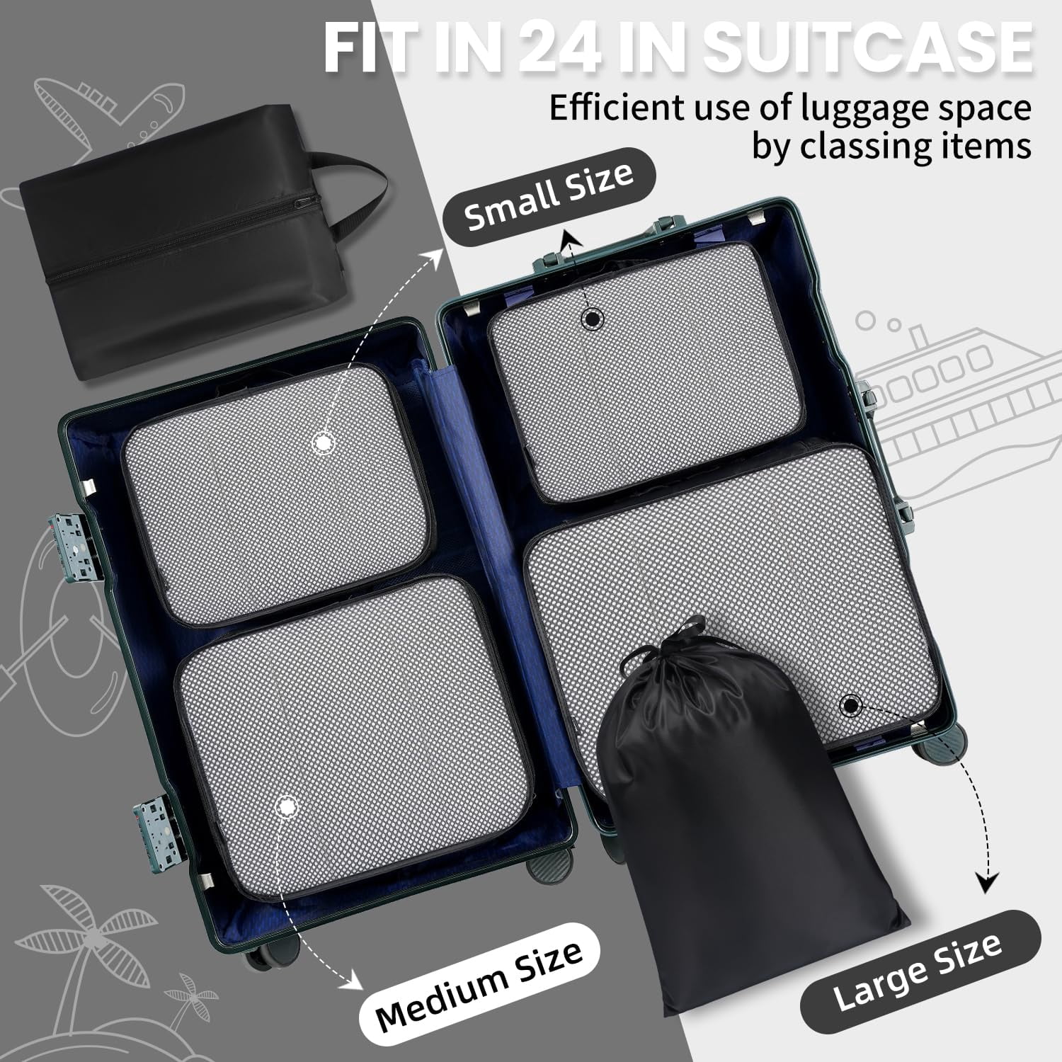 6 Set Packing Cubes Luggage Organizers For Travel Accessories-black