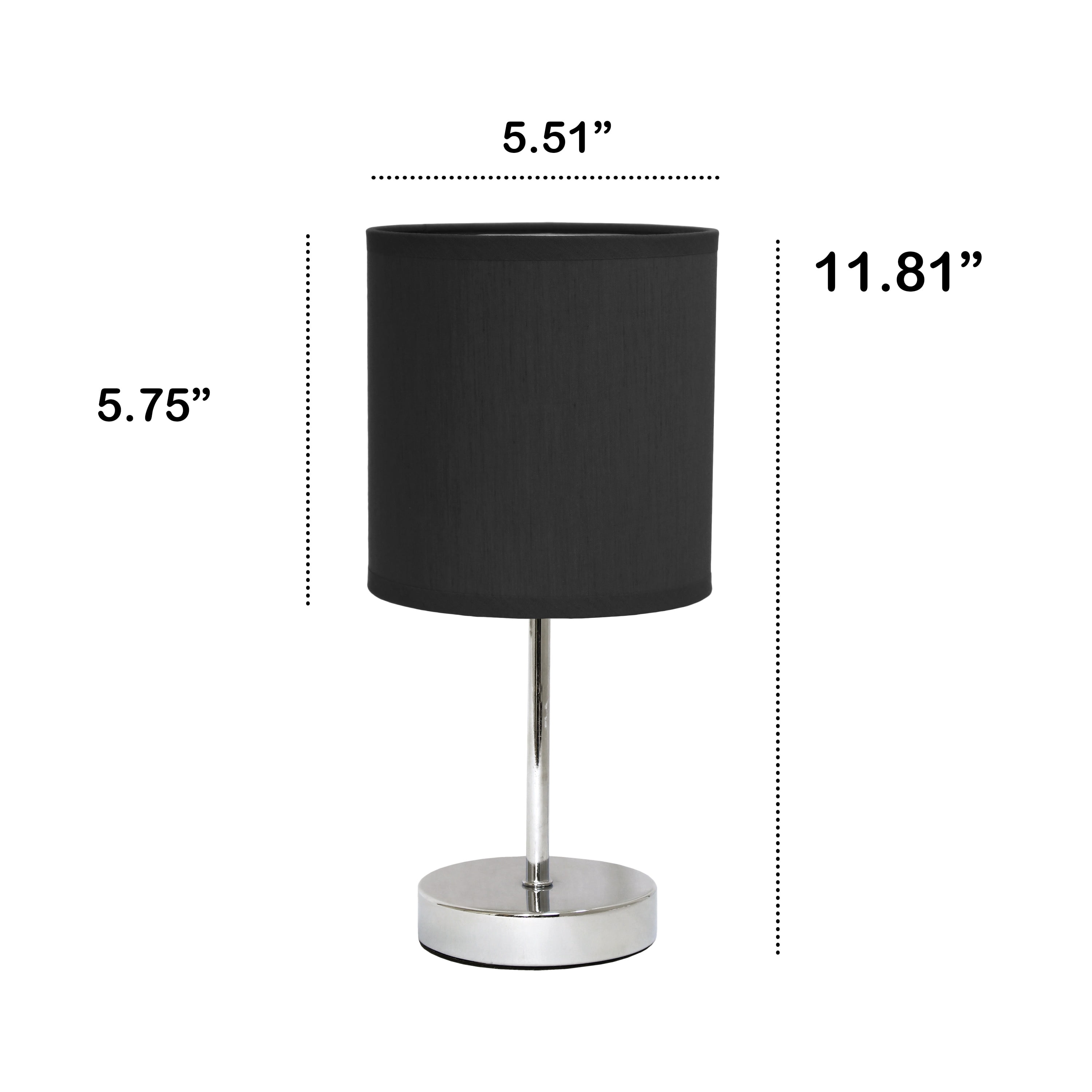 Creekwood Home 11.81" Chrome 2 Pack Petite Metal Stick Table Lamp Set, Black Shades