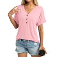 thumbnail image 3 of Camiseta TICTICMISS para mujer, manga corta, cuello en V, color rosa veraniego, 3 of 6