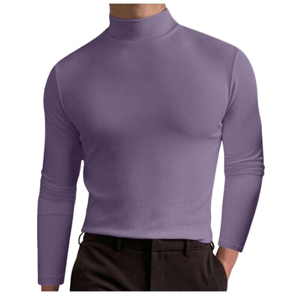 LIWENLI Mens Mock Neck T Shirt Long Sleeve Lightweight Athletic Slim Fit Base Layer Tees, S-5XL (Dark Purple,S)