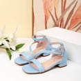 thumbnail image 4 of HXWCHs Girls Open Toe Ankle Strap Low Block Chunky Heels Sandals Blue 11-11.5 Years, 4 of 6