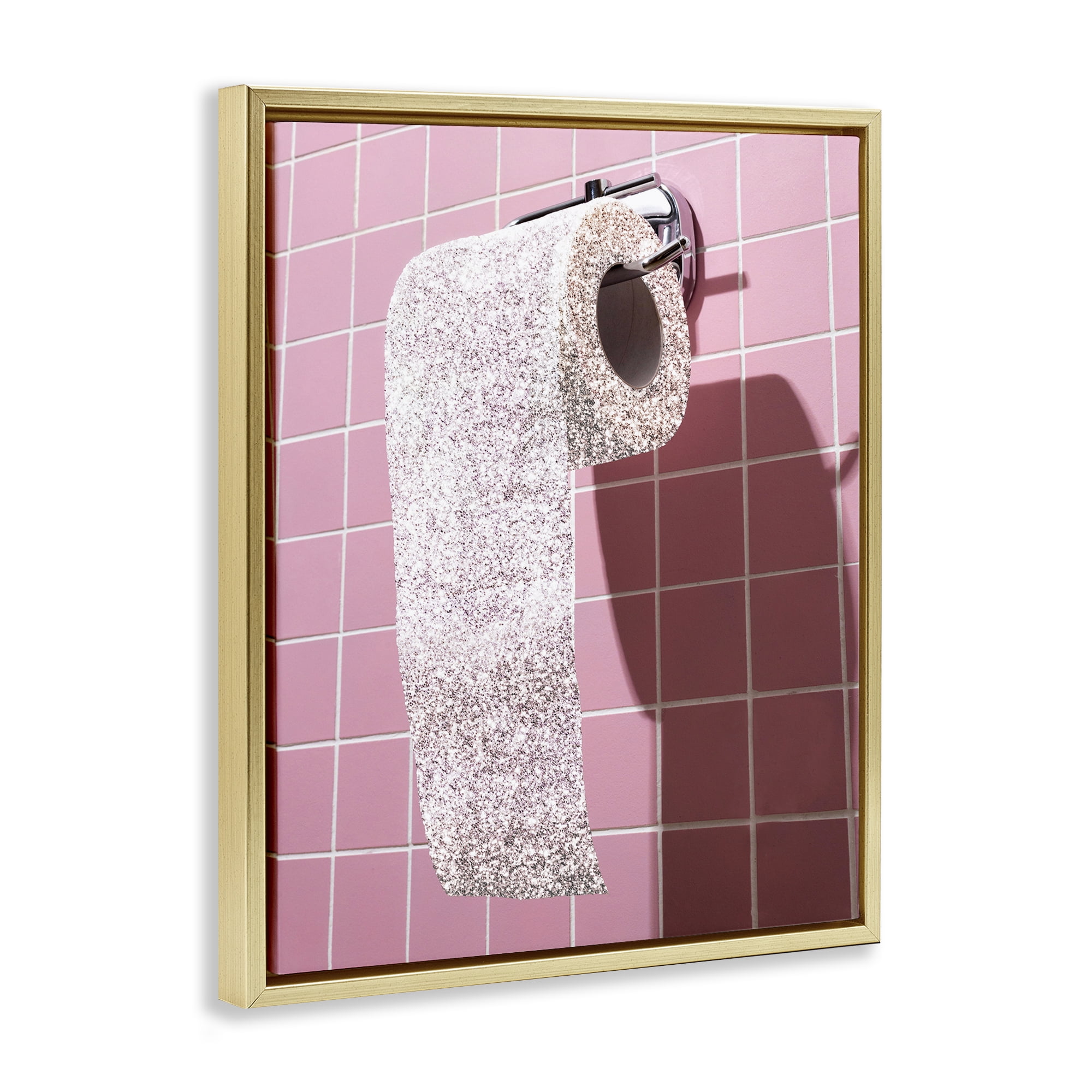 Stupell Industries Glitter Pink Toilet Paper Gold Framed Floater Canvas Wall Art, design by CAD Designs